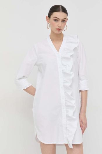Bavlnené šaty Silvian Heach biela farba, mini, oversize