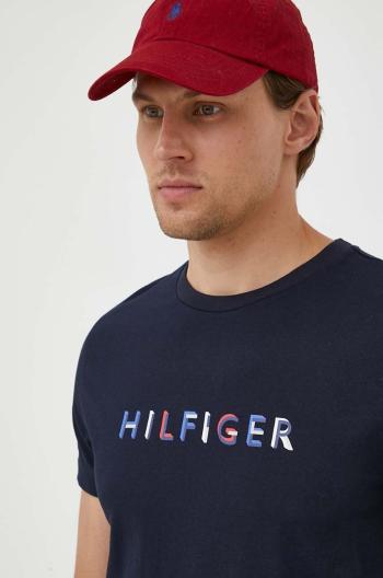 Bavlnené tričko Tommy Hilfiger tmavomodrá farba, s potlačou