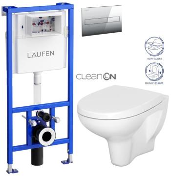 LAUFEN Rámový podomietkový modul CW1 SET s chrómovým tlačidlom + WC CERSANIT ARTECO CLEANON + SEDADLO H8946600000001CR AT1