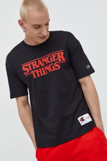 Bavlnené tričko Champion Xstranger Things čierna farba, s potlačou