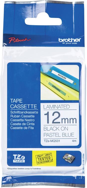 šablóna popisovacie pásky  Brother TZe, TZ TZe-MQ531  Farba pásky: pastelová modrá Farba písma:čierna 12 mm 4 m