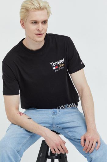 Bavlnené tričko Tommy Jeans čierna farba, s potlačou