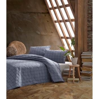Modrá prikrývka cez posteľ s obliečkou na vankúš z ranforce bavlny EnLora Home Persegi, 180 x 225 cm