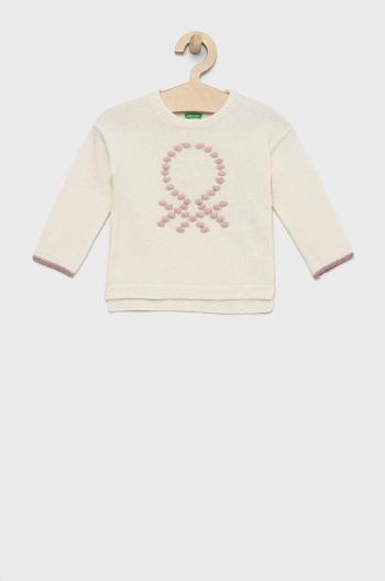 Detský sveter s prímesou kašmíru United Colors of Benetton biela farba,