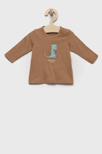 Detská bavlnená košeľa s dlhým rukávom United Colors of Benetton hnedá farba, jednofarebný