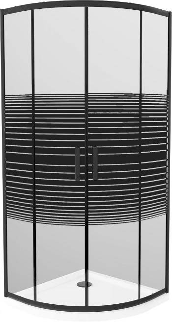 MEXEN/S - Apia sprchovací kút štvrťkruh 80x80 cm, pruhy, čierna + biela vanička so sifónom 863-080-080-70-20-4110B