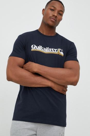 Bavlnené tričko Quiksilver čierna farba, s potlačou