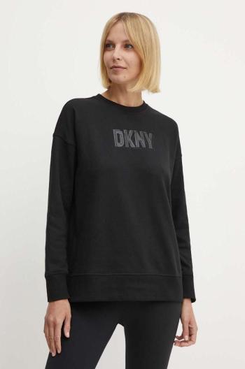 Mikina Dkny dámska, čierna farba, s potlačou, DP4T9674