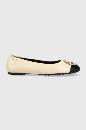 Kožené balerínky Tory Burch Claire Cap Toe Ballet béžová farba, 148336-001