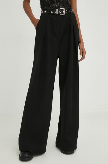 Nohavice Answear Lab X limitovaná kolekcia SISTERHOOD dámske, čierna farba, široké, vysoký pás