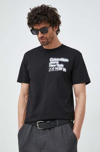 Bavlnené tričko Calvin Klein Jeans čierna farba, s potlačou