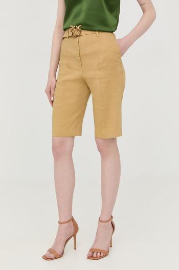 Ľanové šortky Pinko dámske, žltá farba, jednofarebné, vysoký pás