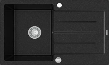MEXEN MEXEN - Bruno granitový drez 1 s odkvapkávačom 795x495 mm, čierna / strieborná metalíza 6513791010-73
