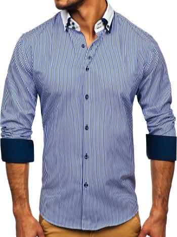 Modrá pánska elegantná košeľa s dlhými rukávmi BOLF 0909