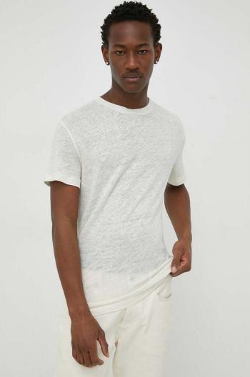 Ľanové tričko Bruuns Bazaar Linen Round béžová farba, jednofarebné