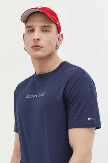 Bavlnené tričko Tommy Jeans tmavomodrá farba, vzorované