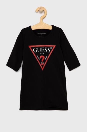 Dievčenské bavlnené šaty Guess čierna farba, mini, áčkový strih