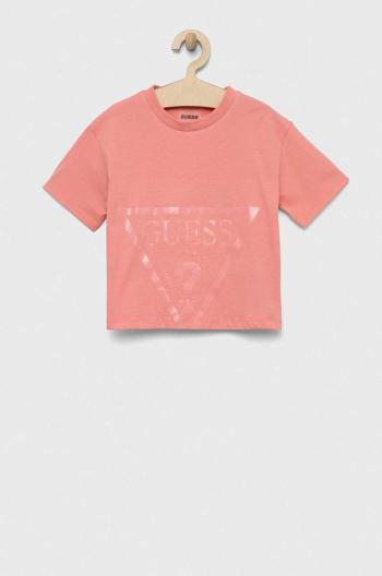 Detské bavlnené tričko Guess ružová farba