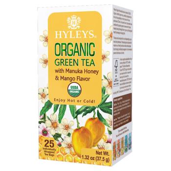HYLEYS Zelený čaj s prírodnou arómou medu manuka a manga BIO 25 sáčkov