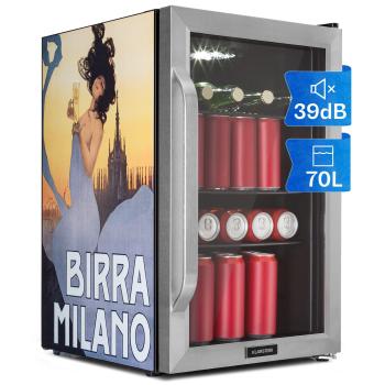 Klarstein Beersafe 70, Birra Milano Edition, chladnička, 70 litrov, 3 police, panoramatické sklenené dvere, nerezová oceľ