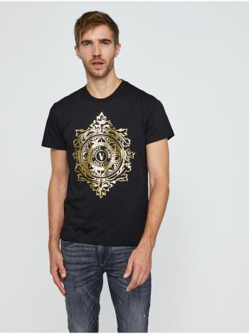 Čierne pánske tričko s potlačou Versace Jeans Couture S Vemblem Leaf