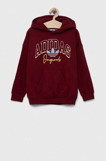 Detská mikina adidas Originals bordová farba, s kapucňou, s potlačou