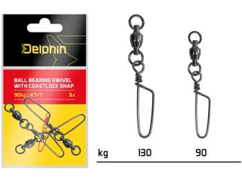 Delphin karabínka s obratlíkom ball bearing swivel with coastlock snap 3 ks - nosnosť 90 kg