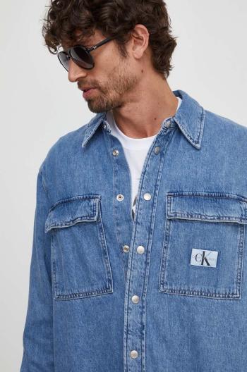 Rifľová košeľa Calvin Klein Jeans pánska,regular,s klasickým golierom,J30J324582