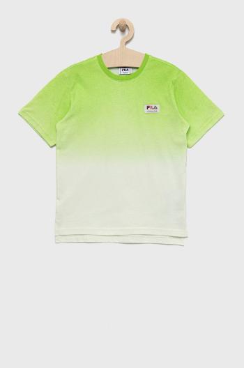 Detské bavlnené tričko Fila zelená farba, vzorovaný
