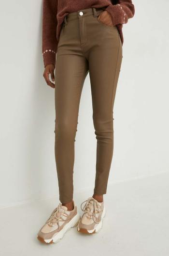 Nohavice Answear Lab dámske, hnedá farba, priliehavé, stredne vysoký pás