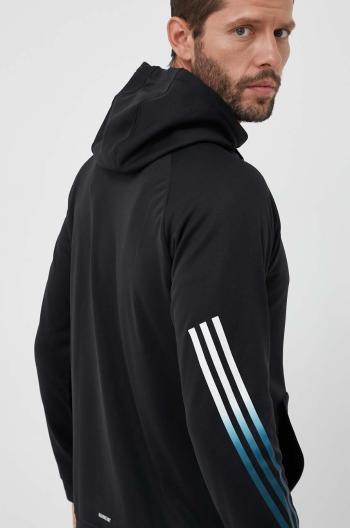 Tréningová mikina adidas Performance Train Icons čierna farba, s kapucňou, s potlačou