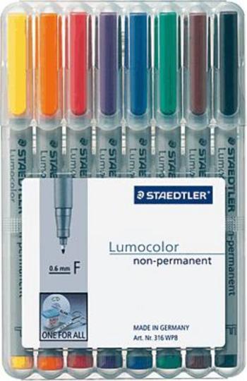 Staedtler popisovač fóliou Lumocolor® 316 WP8 modrá, hnedá, žltá, zelená, oranžová, červená, čierna, fialová