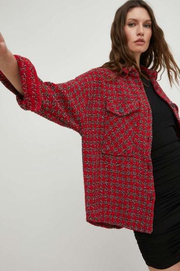 Košeľa Answear Lab dámska, červená farba, voľný strih, s klasickým golierom