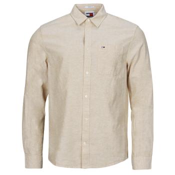 Tommy Jeans  TJM REG LINEN BLEND SHIRT  Košele s dlhým rukávom Béžová