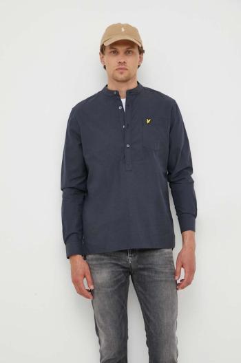 Bavlnená košeľa Lyle & Scott pánska, tmavomodrá farba, regular