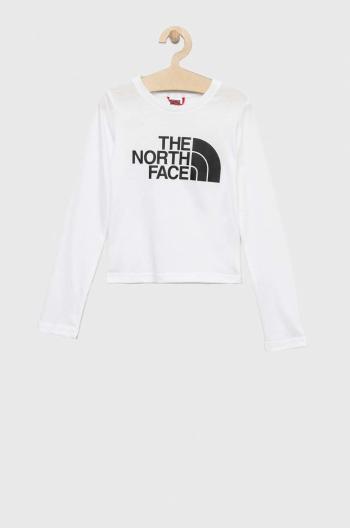 Detská bavlnená košeľa s dlhým rukávom The North Face biela farba, s potlačou