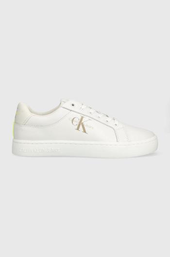 Kožené tenisky Calvin Klein Jeans CLASSIC CUPSOLE FLUO CONTRAST biela farba, YM0YM00603