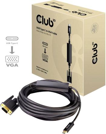 club3D USB-C™ / VGA káblový adaptér #####USB-C™ Stecker, #####VGA 15pol. Stecker 5.00 m čierna CAC-1512 samozhášavý ####