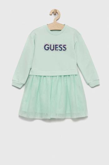 Dievčenské šaty Guess zelená farba, mini, áčkový strih