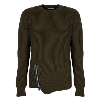 Les Hommes  LJK106-656U | Round Neck Sweater with Asymetric Zip  Svetre Zelená