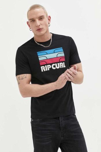 Bavlnené tričko Rip Curl čierna farba, s potlačou