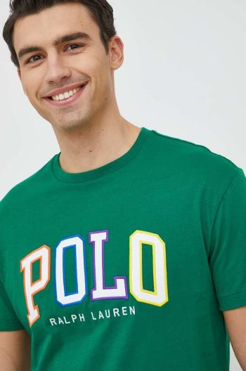 Bavlnené tričko Polo Ralph Lauren zelená farba, s nášivkou