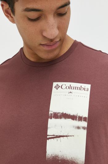Bavlnené tričko Columbia bordová farba, vzorované