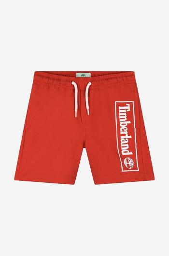 Detské plavkové šortky Timberland Swim Shorts červená farba, s potlačou