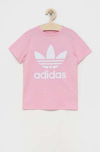 Detské bavlnené tričko adidas Originals HC9585 ružová farba,