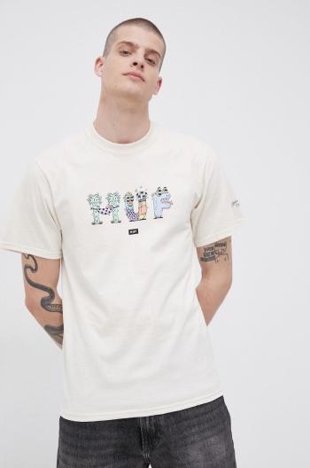 Bavlnené tričko HUF krémová farba, s potlačou