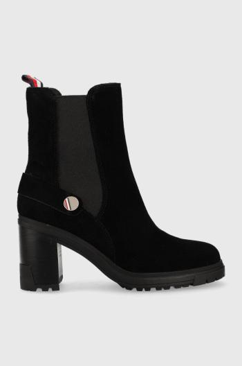 Členkové topánky Tommy Hilfiger Outdoor High Heel Boot dámske, čierna farba, na podpätku,