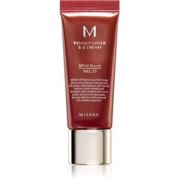 Missha M Perfect Cover BB krém s veľmi vysokou UV ochranou malé balenie odtieň No. 27 Honey Beige SPF 42/PA+++ 20 ml