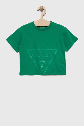 Detské bavlnené tričko Guess zelená farba,