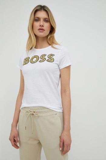 Bavlnené tričko BOSS biela farba